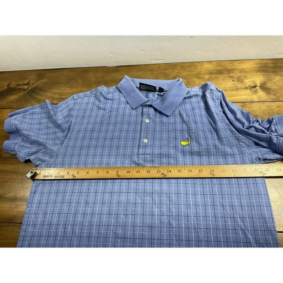 Masters Collection 60s Two Ply Mercerized Men's Large Blue Check Polo Shirt - Picture 6 of 7